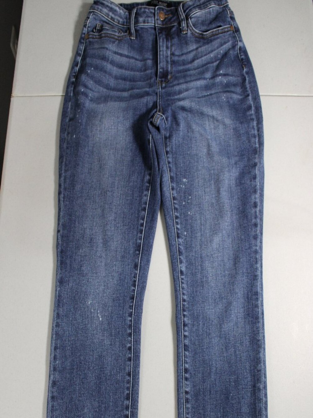 Judy Blue Lander High Waist Bleach Splash Boyfriend Dark Wash Jeans